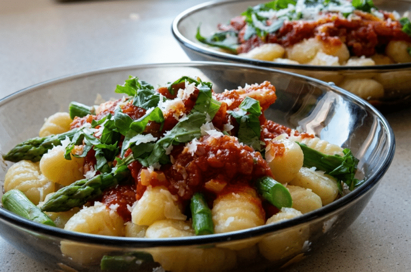 Gnocchi ze szparagami w sosie pomidorowym