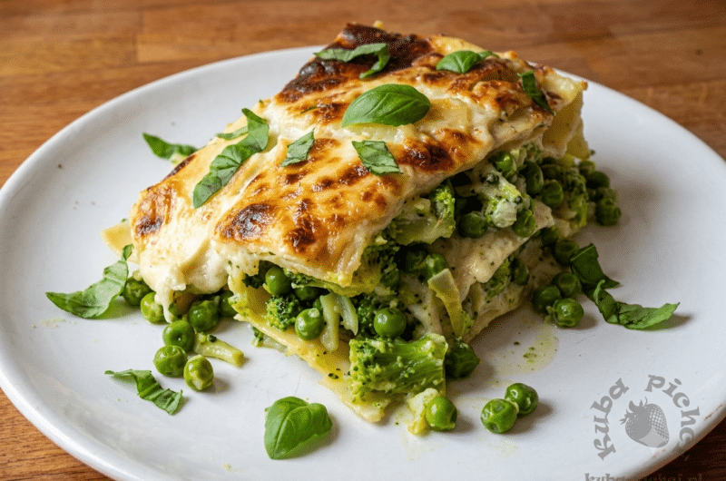 Lasagne z brokułami i groszkiem