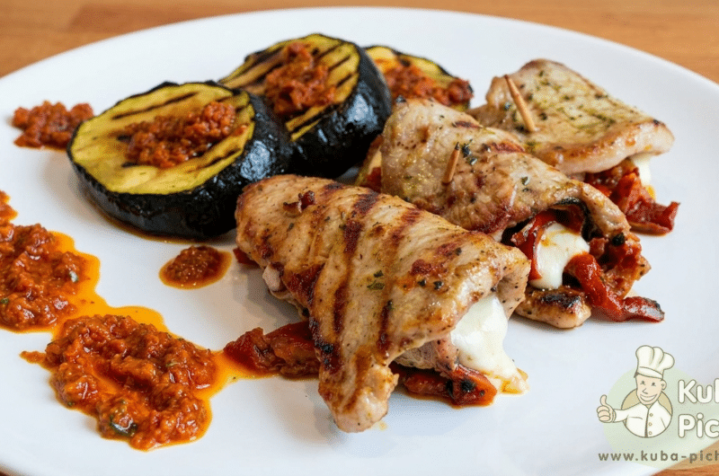 Marynowany schab z mozzarellą i grillowaną cukinią