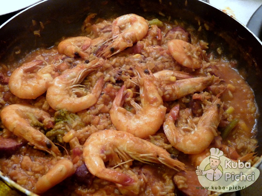 Paella z krewetkami